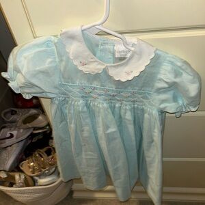 Carter's Light Blue smocked dress with Embroidered Details